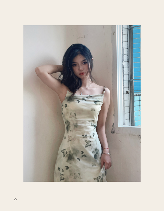Floral dress portrait by a window